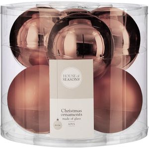 House of Seasons zes roze kerstballen glas D 8 cm