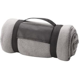Fleece deken/plaid grijs met afneembaar handvat 160 x 130 cm