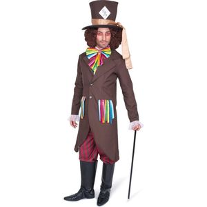 Karnival Costumes Verkleedpak Mad Hatter Kostuum Heren Carnavalskleding Heren Carnaval - Polyester - Maat L - 4-Delig Jas/Broek/Strik/Hoed met Sjaal