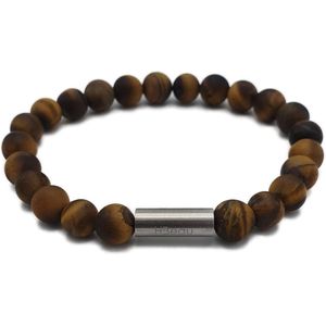 H-Beau - Handgemaakte Armband van Edelstenen - Natuurstenen - Gouden Tijgeroog Kralen - RVS Kraal - 8mm - lengte 20cm - Bruin - oker - Heren - Uniseks - Mat - Sterrenbeeld - Horoscoop - Leeuw - Tweeling