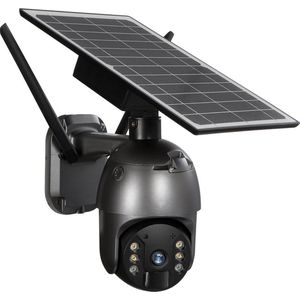 Outdoor Dome - Draadloze beveiligingscamera voor buiten op zonne-energie - incl. zonnepaneel - Solar Powered Smart Alarm PTZ Security Camera - Zwart - Wifi