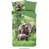 Good Morning Kinderdekbedovertrek ""olifant"" - Groen - (140x200/220 cm) - Katoen