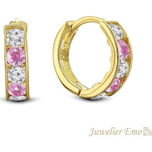 Juwelier Emo - 14 Karaat Gouden Kinderoorbellen meisje met Roze Zirkonia stenen - KIDS - 10 mm