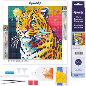 Figured'Art Mini Diamond Painting set Volwassenen 25x25 cm Luipaard Abstracte Pop-Art - 5D DIY Art full drill ronde diamant - Opgerold canvas