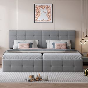 KOMHTOM Tweepersoonsbed Gestoffeerd bed 180x200 cm Hydraulisch opbergbed Zachte fluwelen Grijs
