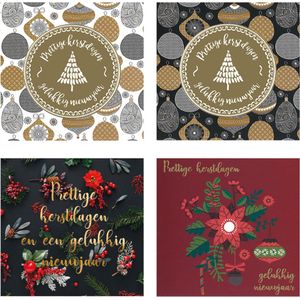 MGPcards - 50 Dubbele Kerstkaarten met envelop - 4 motieven - Vierkant - Foliedruk - Formaat: 10 x 10 cm - FSC