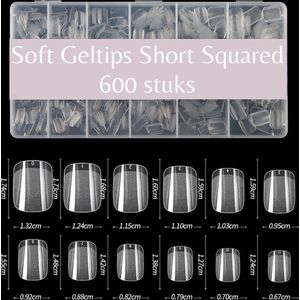 Short Square Full Cover nails - frosted Soft Gel Tips met Lijm - nepnagels met Lijm - plaknagels met lijm - Geltips 600 stuks Full Cover - Short Square Gelnagels - nagelset in Doos 600 stuks - nageltips voor gelnagels- square nail tips- square nagel