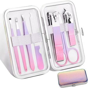 Vrouwen Manicure en Pedicure Set - Professionele RVS Tools in Reizen Lederen Etui