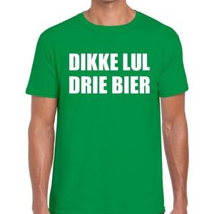 Dikke lul drie bier tekst t-shirt groen heren - feest shirt Dikke lul drie bier voor heren M