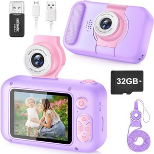 Luxe Kindercamera - Digitale camera voor kinderen,cadeau voor meisje jongen 3,4,5,6,7,8,9,10 jaar oud, kerst/verjaardagscadeau, 2,4 inch IPS-scherm, camera met 180 lens voor studenten