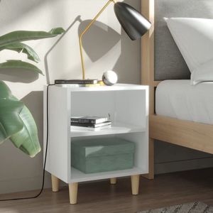 The Living Store Nachtkastjes - Scandinavische stijl - Houten poten - 2 schappen - Wit - 40x30x50cm (BxDxH)