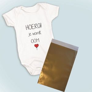 Hospitrix Baby Rompertje met Tekst HOERA je wordt Oom! Balloon Je wordt oom + Kaart | Korte Mouw | Cadeau voor Zwangerschap | Bekendmaking | Aankondiging | Aanstaande Moeder | Moederdag