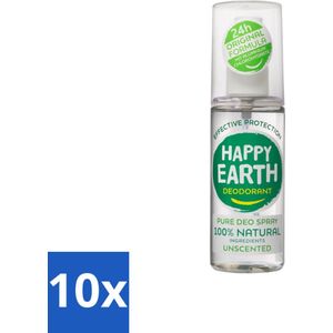 Happy Earth – Deodorant Spray – 100% Natuurlijk Unscented – 100 ml - Bulkverpakking - 10 stuks