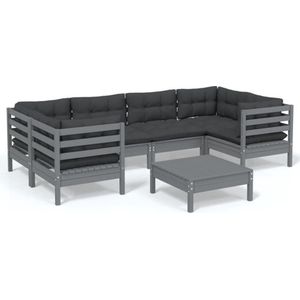 vidaXL - 7-delige - Loungeset - met - kussens - grenenhout - grijs