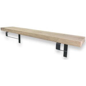 Eiken wandplank 50 x 30 cm inclusief zwarte plankdragers - Wandplank hout - Wandplank industrieel - Fotoplank
