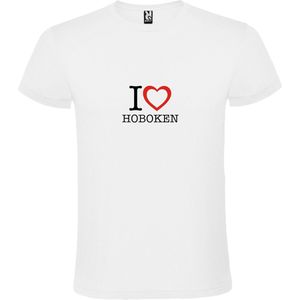 Wit T shirt met print van 'I love Hoboken' print Zwart / Rood size L