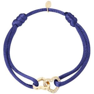 Satijnen armband Double Heart Sparkle - Verstelbaar - One Size - Kobalt Blauw - NEW