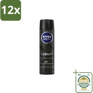NIVEA MEN – Deodorant spray – Deep – 150 ml - Voordeelverpakking - 12 stuks - Droge huid - 48 uur bescherming