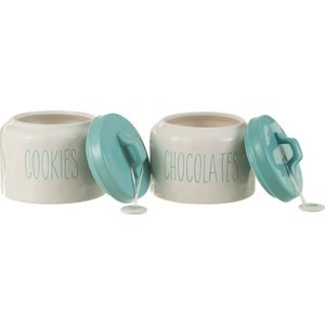 J-Line voorraadpot Cookies/Chocolates - keramiek - blauw/wit - 2 stuks