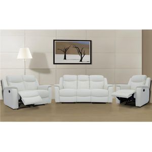 Vente-unique Driezits, tweezits relaxbank en relaxfauteuil EVASION van leer - ivoorwit L 205 cm x H 100 cm x D 96 cm