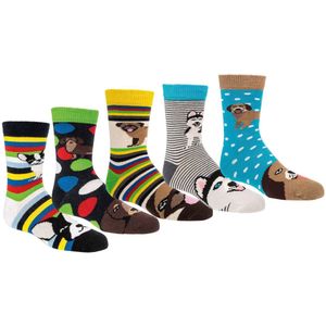 Vrolijke kindersokken maat 23-26 | grappige kinder sokjes | kinderen sokken met happy prints motief | 6 paar bundelvoordeel | kleurrijk korting pakket met thema grappige honden