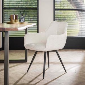 Dimehouse Eetkamerstoelen Luciano bouclé Wit - Boucle - Industrieel