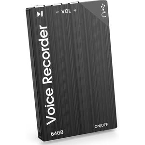 Digitale Spraakrecorder 64 GB - 750 Uur Opnamecapaciteit met MP3 Functionaliteit voor Vergaderingen en Lezingen
