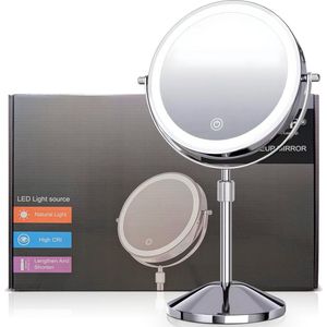 Make-up Spiegel – 1-10x Vergroting & USB-C Oplaadbaar – Drie Lichtstanden - Dubbelzijdig-Zilver