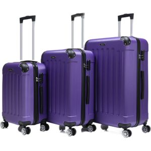 Kofferset Traveleo Babij - 3-delig - Complete Set - Koffer - Handbagage 35L + 65L en 90L Ruimbagage - ABS01 -Paars