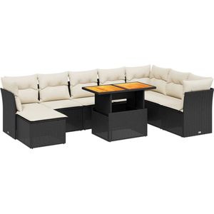vidaXL 9-delige Loungeset Poly Rattan Zwart Loungebank - Lounge Set - Tuinset - Buitendecoratie - Outdoor Furniture