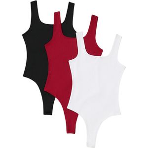 Bovista Bodysuit Dames - Jumpsuit - Corrigerend Ondergoed - Body plunge - Lingerie - Setje Vrouwen - 3 Pcs - Zwart/Wit/Rood - Maat L