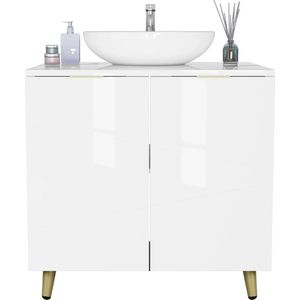 Seastone - Witte Badkamerkast - Hoogglans Wit - 2 Deuren - Verstelbare Plank - Vrijstaande 60 x 60 x 30 cm - Wastafel Kast
