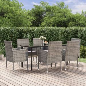 The Living Store Tuinset - 160 x 80 x 74 cm - Zwart - PE-rattan - Gehard glas - Antraciet stoel - Donkergrijs kussen