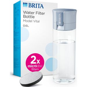 BRITA - Drinkfles VITAL voor Volwassenen - 0,6L - Lichtblauw - inclusief 2 MicroDisc Brita Filterpatronen - Ideaal voor Drinkflessen