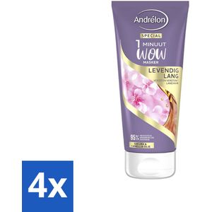 Andrélon - 1 Minuut Wow Haarmasker - Levendig Lang - 180 ml - Voordeelverpakking - 4 stuks