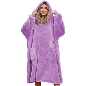 Oversized hoodie sweatshirt dames heren deken sweatshirt pullover met capuchon lange mouwen capuchon oversized trui met zakken super zacht gezellig warm reuze-hoodie shirt - lila