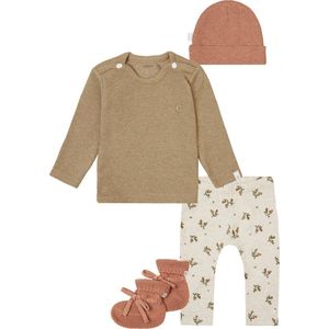 Noppies - Broek Niger Oatmeal - Shirt Natal Light Green - Muts Nevel Cafe au lait - Slofjes Nelson - Maat 62
