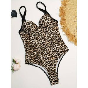 Badpak- Sexy Leopard all-over Print- Push-up Hoog Uitgesneden Beugel Badpak- Zwemkleding Strandkleding Zwempak Tank Bikini- Leopard- Maat L