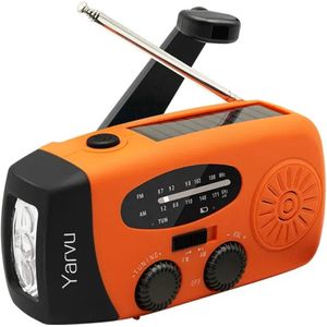 Yarvu ® - 6 IN 1 Noodradio - Opwindbaar + Zonneenergie + Nood Radio Op ingebouwde Batterijen ( Accu ) - Solar Noodpakket - Voor Rampen - Draagbare - FM AM Oranje