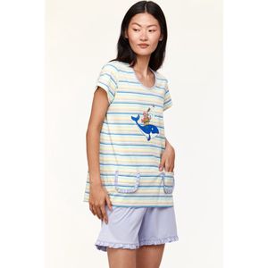Woody pyjama meisjes/dames - multicolor gestreept - walvis - 231-1-PSG-S/904 - maat 140
