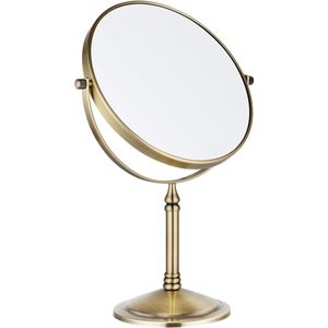 Make-up spiegel - Staande vergrotingsspiegel 5X gouden tafelspiegel messing 360° draaibaar - diameter 20 cm