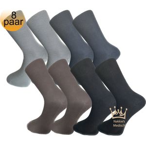 Medische sokken - 100% katoen - 8 paar - Maat 43/46 - Grijs, Antraciet, Bruin en Zwart - Neuropathie - Reuma - Diabetes