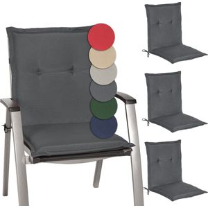 Beautissu Loft NL – Set van 4 Tuinkussens Lage Rug 100x50x6 cm Kussen Grafiet Grijs Tuinstoelkussens Zitkussen Tuinstoel