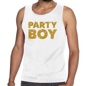 Party Boy glitter tekst tanktop / mouwloos shirt wit heren - heren singlet Party Boy XL