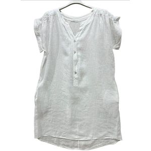 Luchtige linnen jurk- kleur WIT- korte raglan mouwen - zijzakken en knoppen - maat 42/44