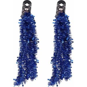 2x Blauwe folie slingers/guirlandes met sterren 200 cm - Kerstslingers - Kerstboomversiering blauw