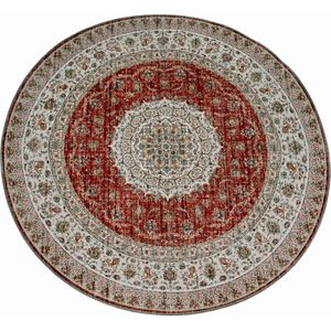 Lavandoux - Vloerkleed - Tapijt - Vintage - Erfoud - Crème/roest oranje - Rond - Ø120 cm