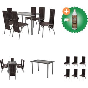 vidaXL Eetkamerset bruin 7-delig - Set tafel en stoelen - Inclusief Houtreiniger en verfrisser