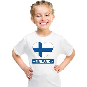 Finland hart vlag t-shirt wit jongens en meisjes 110/116