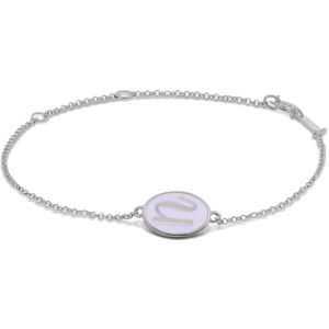 Silventi 9LA-20060-N Zilveren Armbandje met Letter - N - Ovaal - 12x8,6mm - Lila - 16+2+3cm - Rhodium - Zilver
